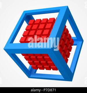 Gruppe von Würfeln, in kubischen Rahmen. 3D-Stil, Vektor, Abbildung Stock Vektor