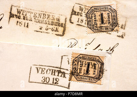 1860 North German Confederation Briefmarken auf Briefe. Stockfoto