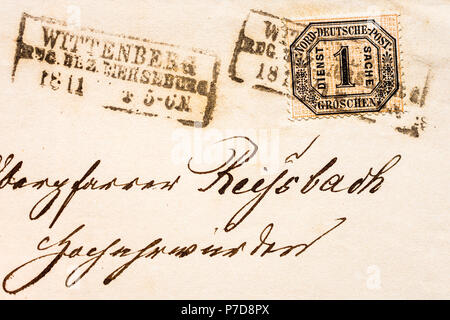 1860 North German Confederation Briefmarken auf Briefe. Stockfoto