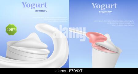 Joghurt, lecker Banner, realistischen Stil Stock Vektor
