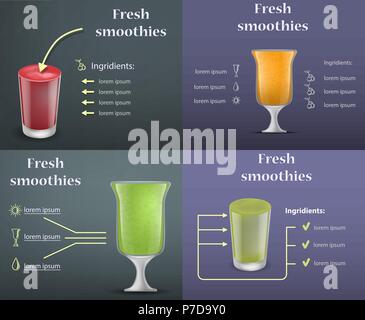 Smoothie Fruchtsaft Banner, realistischen Stil Stock Vektor