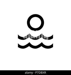 Wasser und Sonne. Schwarze und weiße flache Vektor Symbol auf isolierte Hintergrund, Nr. 1 Stock Vektor