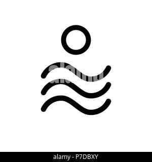 Wasser und Sonne. Schwarze und weiße flache Vektor Symbol auf isolierte Hintergrund, Nr. 2 Stock Vektor