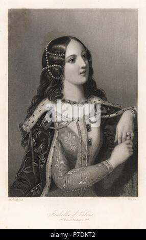 Isabella von Valois, zweite Ehefrau von König Richard II. von England. Stahlstich von W.H. Mote nach einem Portrait von Edward Corbould von Mary Howitt Biographische Skizzen der Königinnen von England, Tugend, London, 1868. Stockfoto