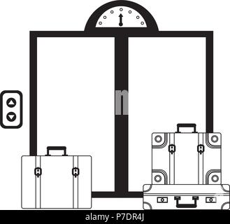 Hotel Aufzug Türen und Koffer Vector Illustration Stock Vektor