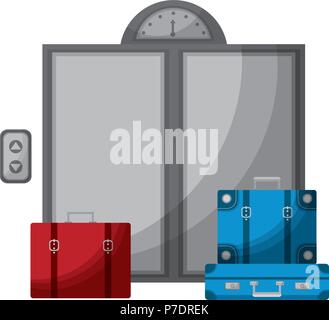 Hotel Aufzug Türen und Koffer Vector Illustration Stock Vektor