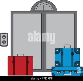 Hotel Aufzug Türen und Koffer Vector Illustration Stock Vektor