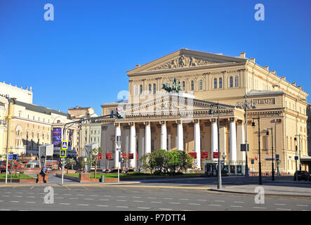 Moskau, Russland - Mai 08: Fassade des Bolschoi-Theater in Moskau am 8. Mai 2018. Das Bolschoi-theater ist ein historisches Theater in Moskau, Russland. Stockfoto