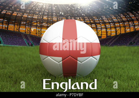 England Fußball Team Ball auf große Stadion Hintergrund. England Team Wettbewerb Konzept. England Flagge auf ball Team Turnier in Russland. Sport competit Stockfoto