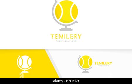 Vektor Tennis und Globe logo Kombination. Spiel und Planet Symbol oder Icon. Einzigartige ball Logo Design Template. Stock Vektor