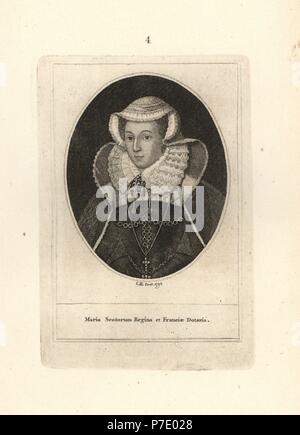 Mary Queen of Scots. Kupferstich von John Kay von A Series of Original Portraits und Karikatur Radierungen, Hugh Paton, Edinburgh, 1842. Stockfoto