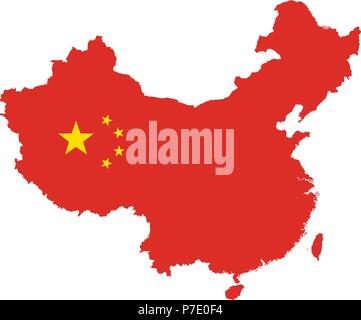 China Karte outline-Silhouette von China Staat als Flagge stilisierte Stock Vektor