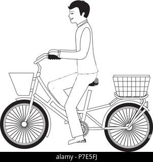 Mann in Anzug kleid Reiten Fahrrad Vector Illustration Stock Vektor