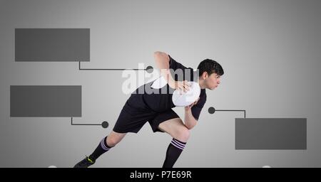 Rugby Spieler mit leeren Infografik Charts Panels Stockfoto