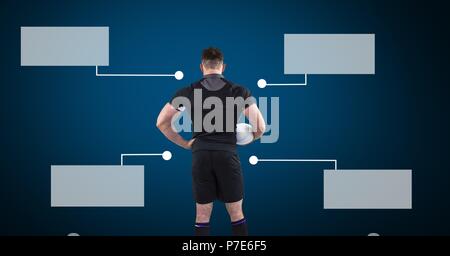 Rugby Spieler mit leeren Infografik Charts Panels Stockfoto