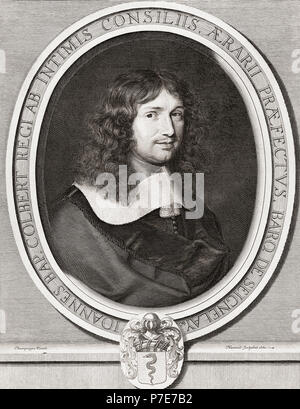 Jean Baptiste Colbert, 1619-1683. Französische Regler allgemein der Finanzen von 1665 und der Staatssekretär für die Marine von 1668 unter Louis XIV. Nach einem zeitgenössischen Kupferstich. Stockfoto