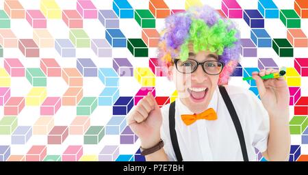 Spaß clown Mann mit bunten geometrischen Muster Stockfoto