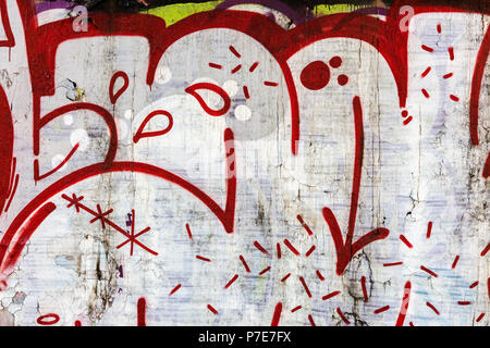 MINSK, Weißrussland - 13. APRIL 2018: Street Art Graffiti. Wand Zeichnung in weißen und roten Farben Stockfoto