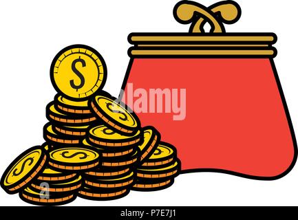 Münzen, Geld mit der Brieftasche Stock Vektor