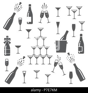 Champagner Icons set Stock Vektor