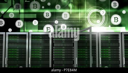 Computer, Server und bitcoin Technologie Information Interface Stockfoto