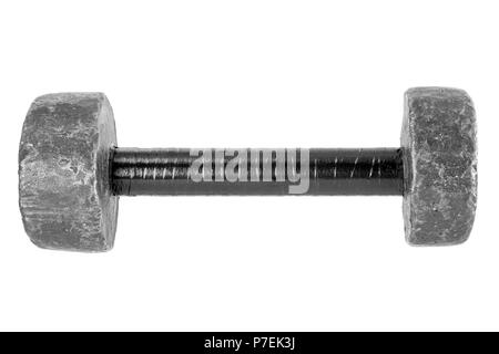 Retro hausgemachte Metall Hantel für Fitness mit Schwarzen aus Klebeband griff auf weißem Hintergrund. Stockfoto