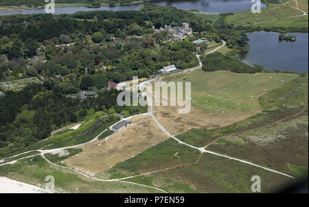 Luftaufnahme der Heliport auf der Insel Tresco in den Scilly Isles - Großbritannien Stockfoto