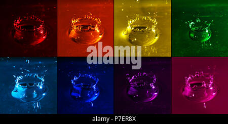 Wassertropfen spritzen. Sammlung. Farbe abstrakt Hintergrund, close-up. Selektive konzentrieren. Stockfoto