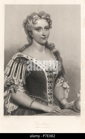 Caroline, Königin von König Georg II. von England. Stahlstich von J. Brown nach einem Portrait von J.W. Wright von Mary Howitt Biographische Skizzen der Königinnen von England, Tugend, London, 1868. Stockfoto