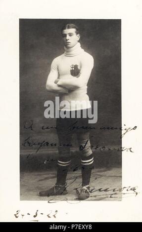 Ricardo Zamora Martínez (1901-1978), Futbolista catalán. Fotografía autografiada de 1922. Stockfoto