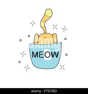 Katze in Blue Pocket. Cute Cartoon Character-Kätzchen. T-Shirt Baby design Stock Vektor