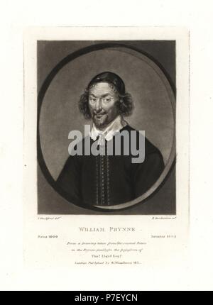 William Prynne, Englischer Puritaner, Rechtsanwalt, Autor, Polemiker, starb 1669. Kupferstich schabkunstblatt von Robert Dunkarton nach einem original Gemälde von S. Woodford von Samuel Woodburn Porträts von Zeichen Illustre in der britischen Geschichte, London, 1810. Stockfoto