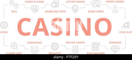 Der Vektor Glücksspiel und Casino dünne Linie Banner für Design Konzept. Abbildung für Präsentationen auf weißem Hintergrund Stock Vektor