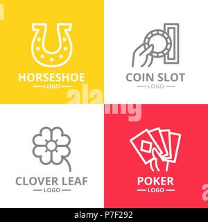 Der Vektor Glücksspiel und Casino Logo oder Abzeichen, Embleme, Etiketten und Abzeichen. Vektor Linienstil Stock Vektor