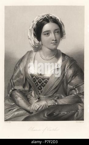 Eleonore von Kastilien, Königin von König Edward I. von England. Stahlstich von W.H. Egleton nach einem Portrait von J.W. Wright von Mary Howitt Biographische Skizzen der Königinnen von England, Tugend, London, 1868. Stockfoto