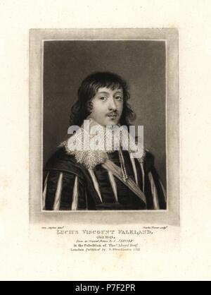 Lucius Cary, 2. Viscount Falkland, Royalistischen Politiker und Schriftsteller, gestorben 1643. Kupferstich schabkunstblatt von Charles Turner nach einem original Gemälde von Cornelis Janssens von Samuel Woodburn Porträts von Zeichen Illustre in der britischen Geschichte, London, 1811. Stockfoto