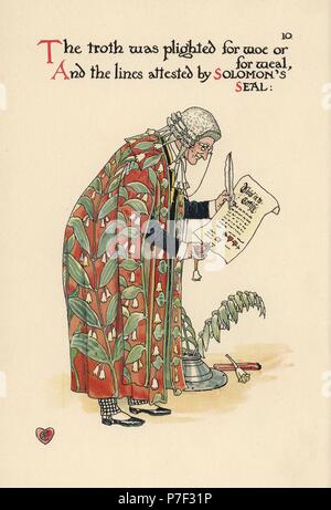 Blumen-Fee Salomonssiegel, Polygonatum Multiflorum, als Richter Perücke und Robe mit botanische Illustration geschmückt. Farblitho nach einer Illustration von Walter Crane aus A Blume Hochzeit, Cassell, London, 1905. Stockfoto