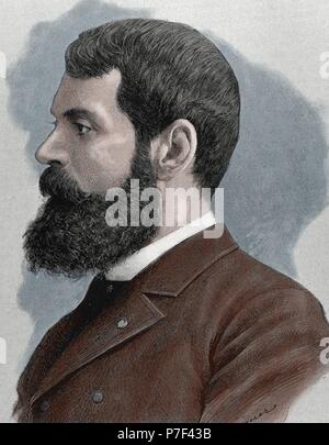 Casto Plasencia y Maestro (1846-1890). Spanischer Maler. Porträt. Kupferstich von J. Dieguez. des 19. Jahrhunderts. Farbige. Stockfoto