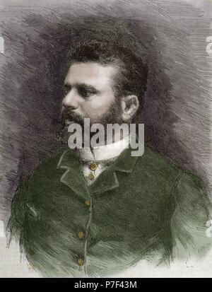 Manuel Dominguez Sanchez (1840-1906). Spanischer Maler und Graveur. Porträt. Kupferstich, 19. Jahrhundert. Farbige. Stockfoto