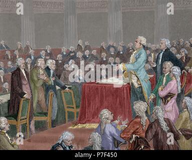 Frech-Revolution 1787-1799.  Louis XVI war gezwungen, die Verfassung von 1791 von der Nationalversammlung. Kupferstich von Meyer Heine, 1900. Farbige. Stockfoto