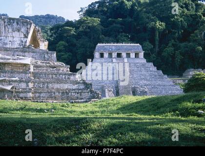 Mexiko. Palenque. Maya Stadt. 7.-8. c. Tempel der Inschriften. Funerary Denkmal Hanab-Kapal. Klassische Periode. Stockfoto