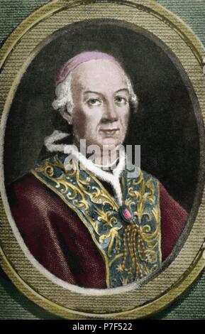 Papst Pius VI. (1717-1799). Geb. Graf Giovanni Angelo Braschi. Er regierte zwischen 1775-1799. Porträt. Gravur. Farbige. Stockfoto