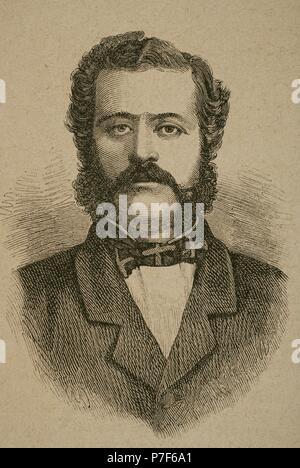 Aristotelis Valaoritis (1824-1879). Griechische Dichter, Vertreter des Heptanese Schule und Politiker. Porträt. Gravur. Stockfoto