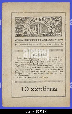 Portada de la Revista literaria La Nova Catalunya. Alcover, Julio de 1896. Stockfoto