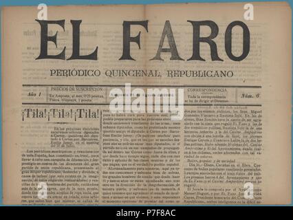 Periódico" quincenal Portada del Republicano El Faro, editado en Amposta, agosto de 1904. Stockfoto