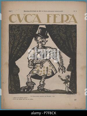 Portada de la revista Cuca Fera, número Dos, editada en Barcelona, Abril de 1917. Caricatura satírica del Conde de Romanones, Presidente del Regierung de España. Stockfoto