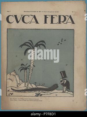 Portada de la revista Cuca Fera, número Uno, editada en Barcelona, Abril de 1917. Stockfoto