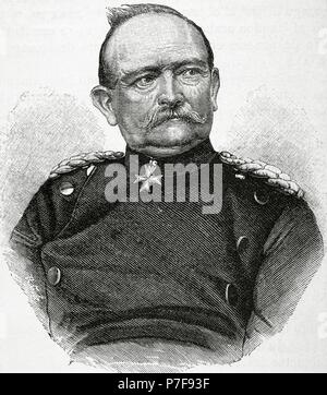 Eduard von Fransecky (1807-1890). Preußischen Generals. Porträt. Kupferstich von R. Cremer. "Historia Univeersal', 1883. Stockfoto