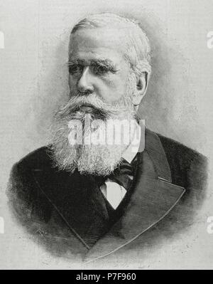 Pedro II von Brasilien (1825 – 1891), der großmütige. Zweiter und letzter Herrscher über das Reich von Brasilien. Porträt. Kupferstich von Rico. "La Ilustracion Espanola y Americana". Stockfoto