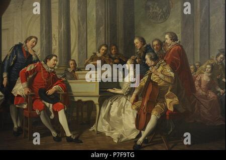 Louis Michel Vanloo (1707-1771). Französischer Maler. Sextett (spanische Konzert), 1768. Die Eremitage. Sankt Petersburg. Russland. Stockfoto